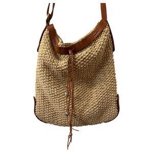 Lucky Brand Ojai Crochet Crossbody Leather Trim Boho Western Purse Bag Handbag